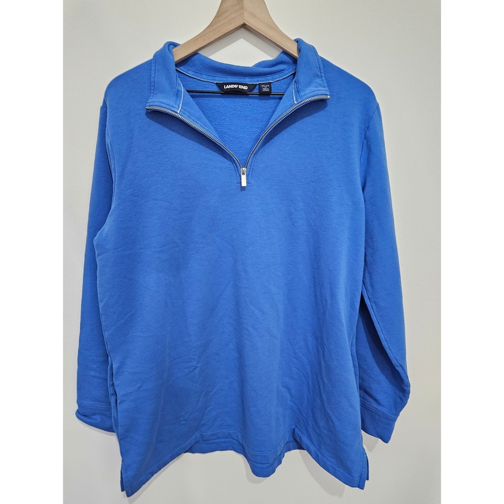 Lands End Womens XL Tall Blue Quarter Zip‎ Fleece Pullover Sweatshirt 18 Tall